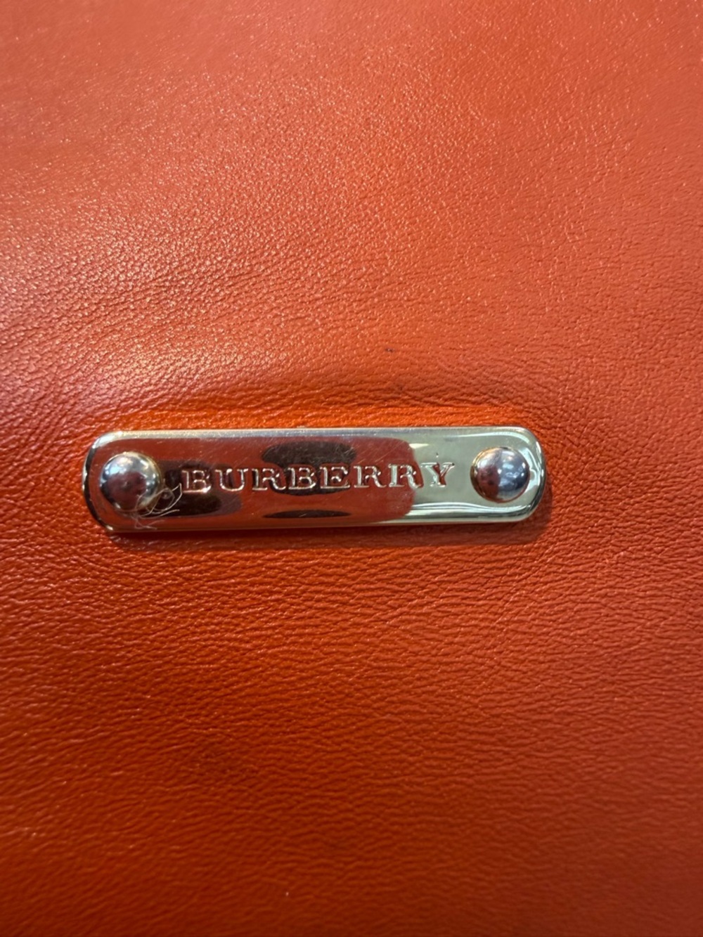 Burberry Orange Leather Shoulder Hobo with Plaid Trim with dusty bag - Picture 7 of 7